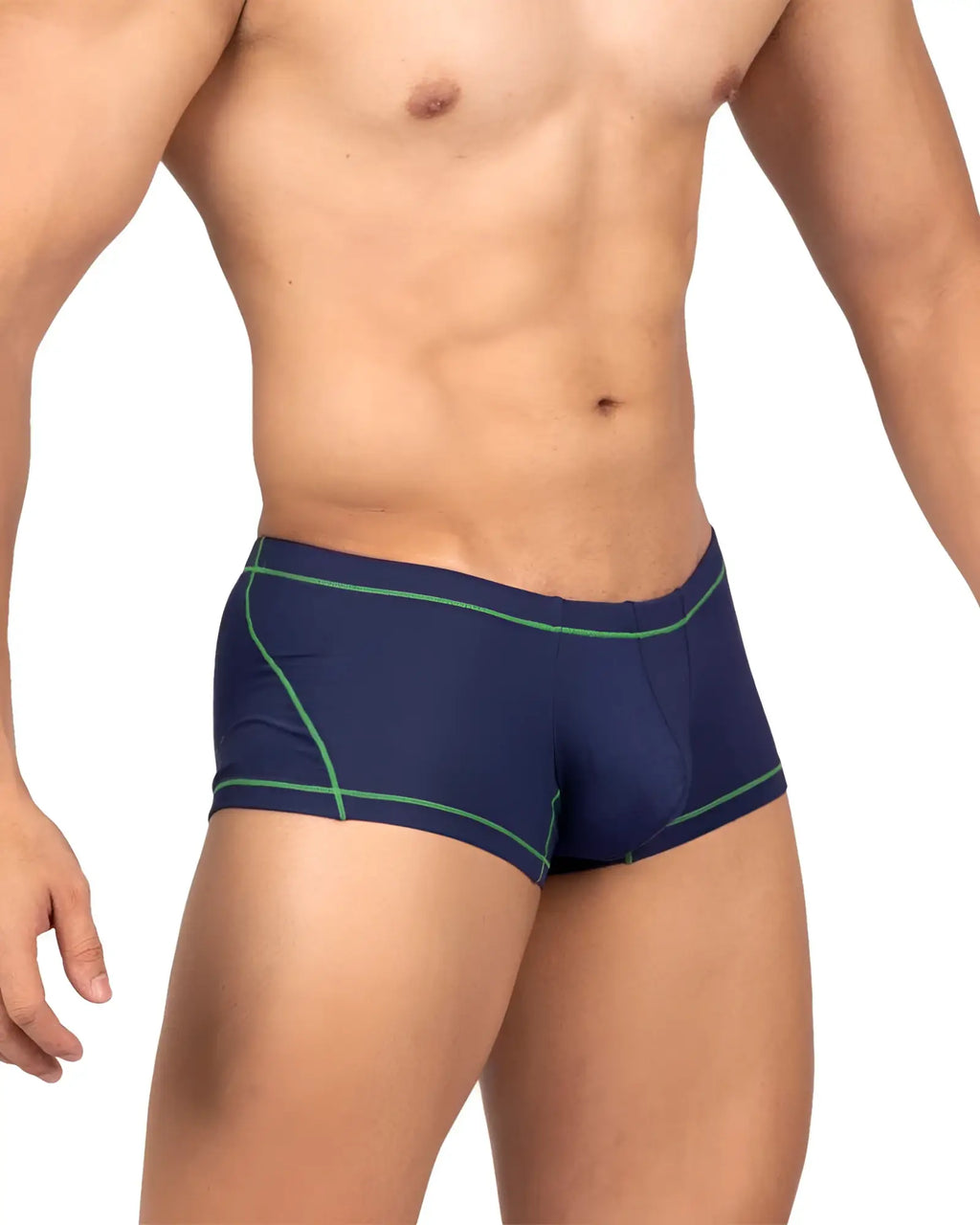 Navy blue briefs with green trim from private structure epus4570 prime elysian hipster collection in blue color