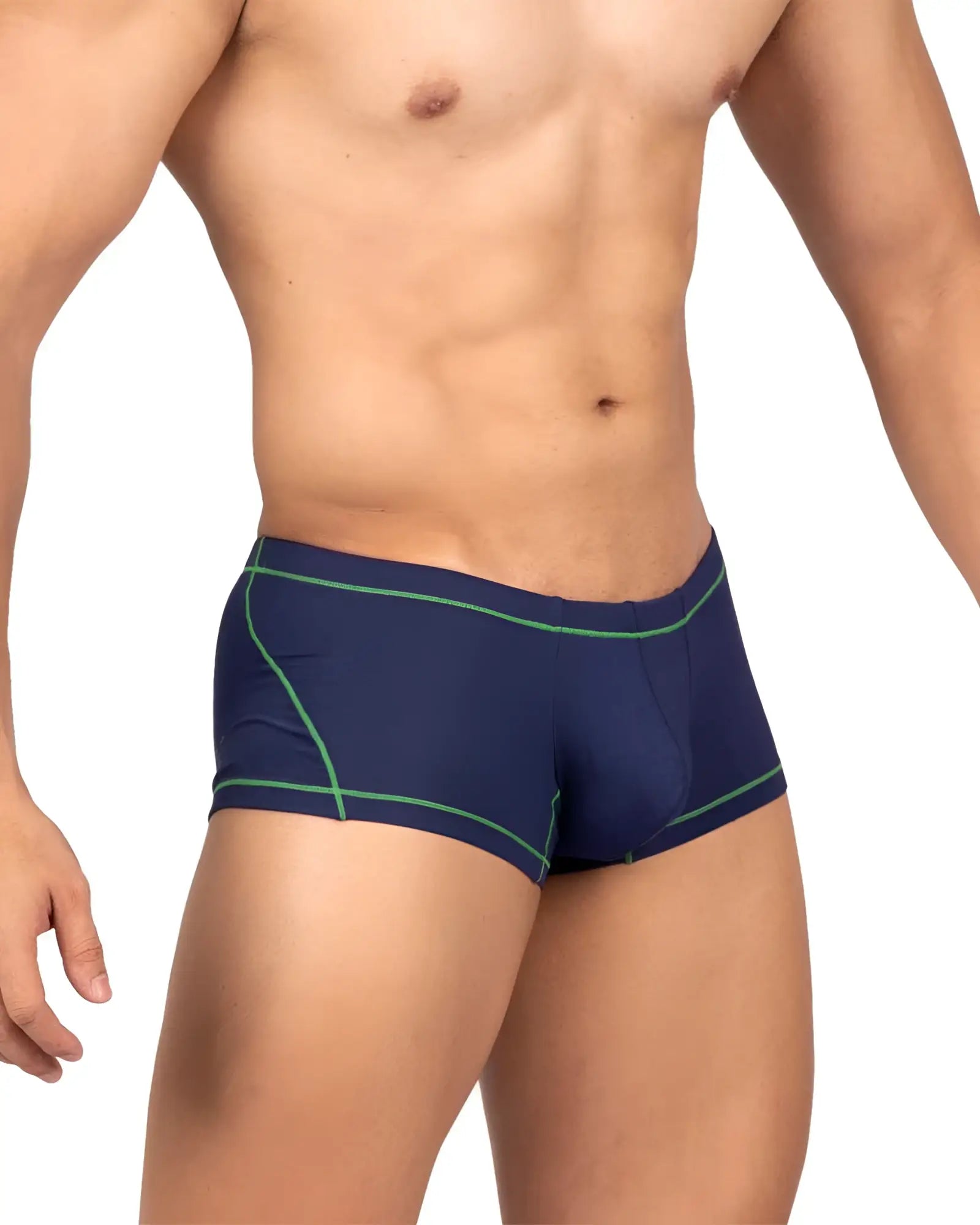 Navy blue briefs with green trim from private structure epus4570 prime elysian hipster collection in blue color