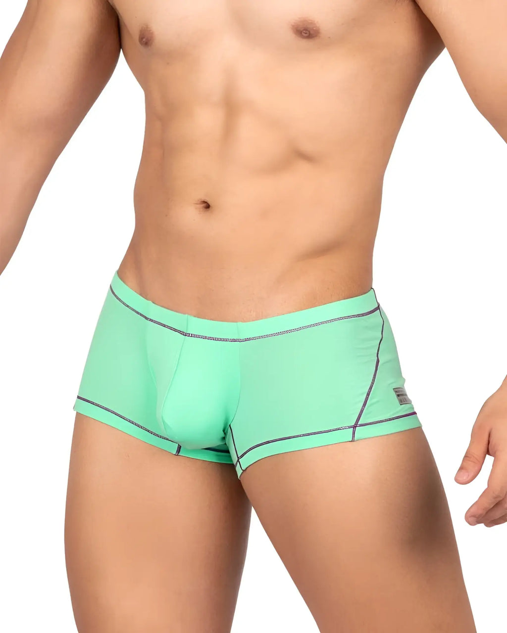Mint green athletic briefs with black trim and a small brand tag on the side by private structure epus4570 prime elysian hipster
