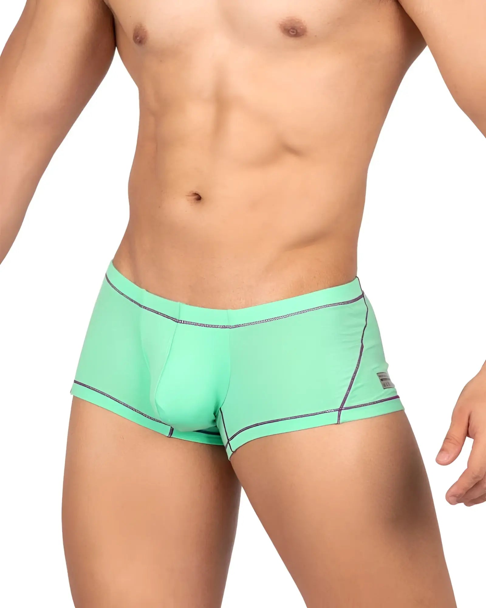 Mint green athletic briefs with black trim and a small brand tag on the side by private structure epus4570 prime elysian hipster