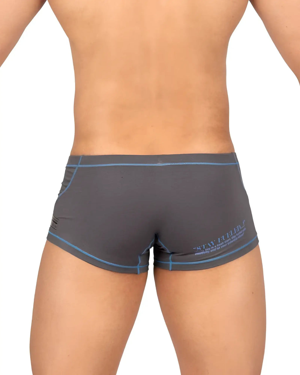 Gray athletic briefs with blue trim and subtle logo on the side from Private Structure EPUS4570 Prime Elysian hipster