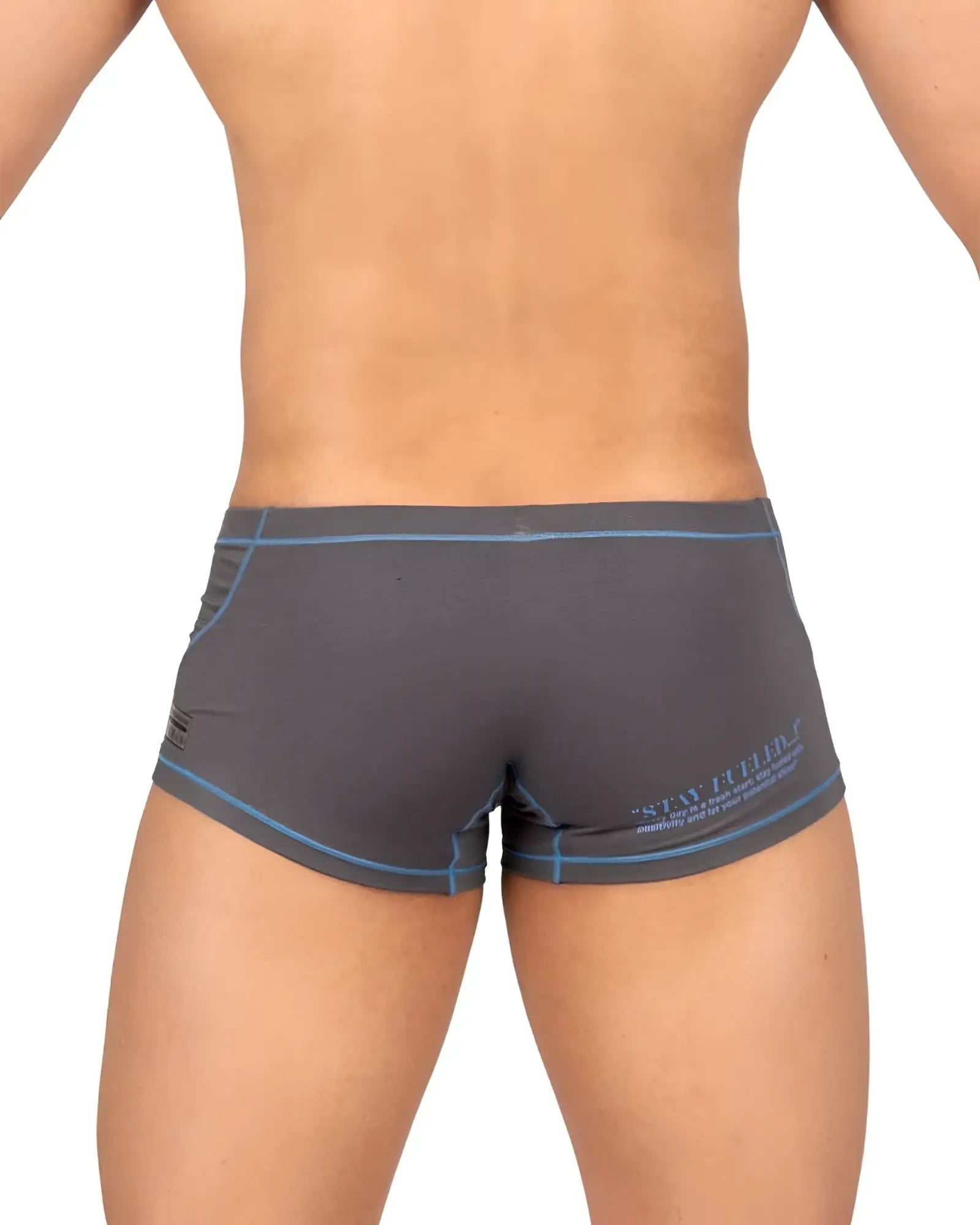 Gray athletic briefs with blue trim and subtle logo on the side from Private Structure EPUS4570 Prime Elysian hipster
