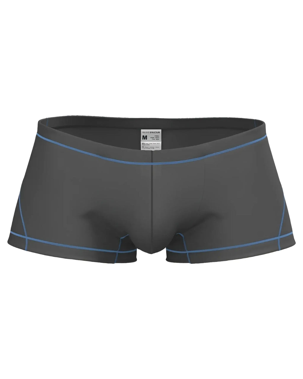 Dark gray private structure epus4570 prime elysian hipster briefs with light blue stitching on waistband and leg openings