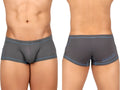 Gray men’s hipster briefs with light blue trim and subtle logo on the back by private structure prime elysian
