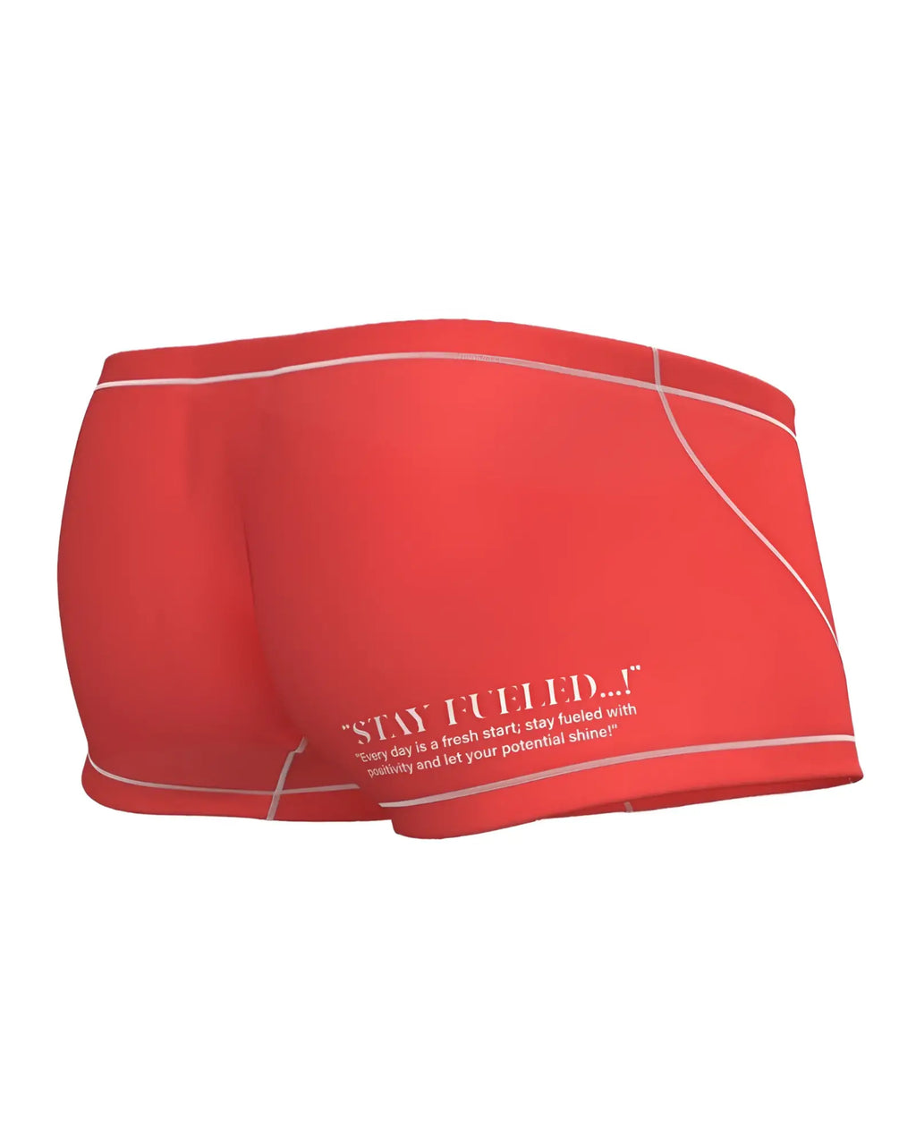 Red athletic hipster briefs with white stitching and motivational quote on the side by Private Structure