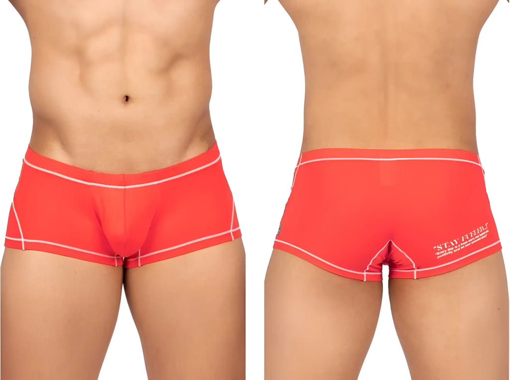Bright red private structure epus4570 prime elysian hipster briefs with white stitching and stay future logo on back