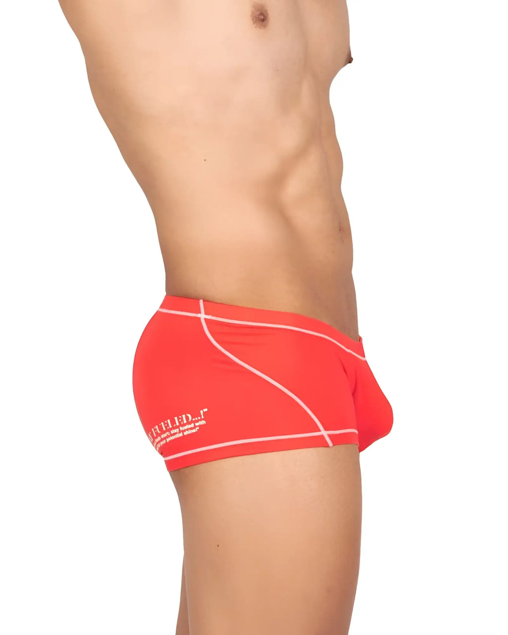 Private Structure epus4570 prime elysian hipster bright red swim trunks with white stitching and subtle side logo