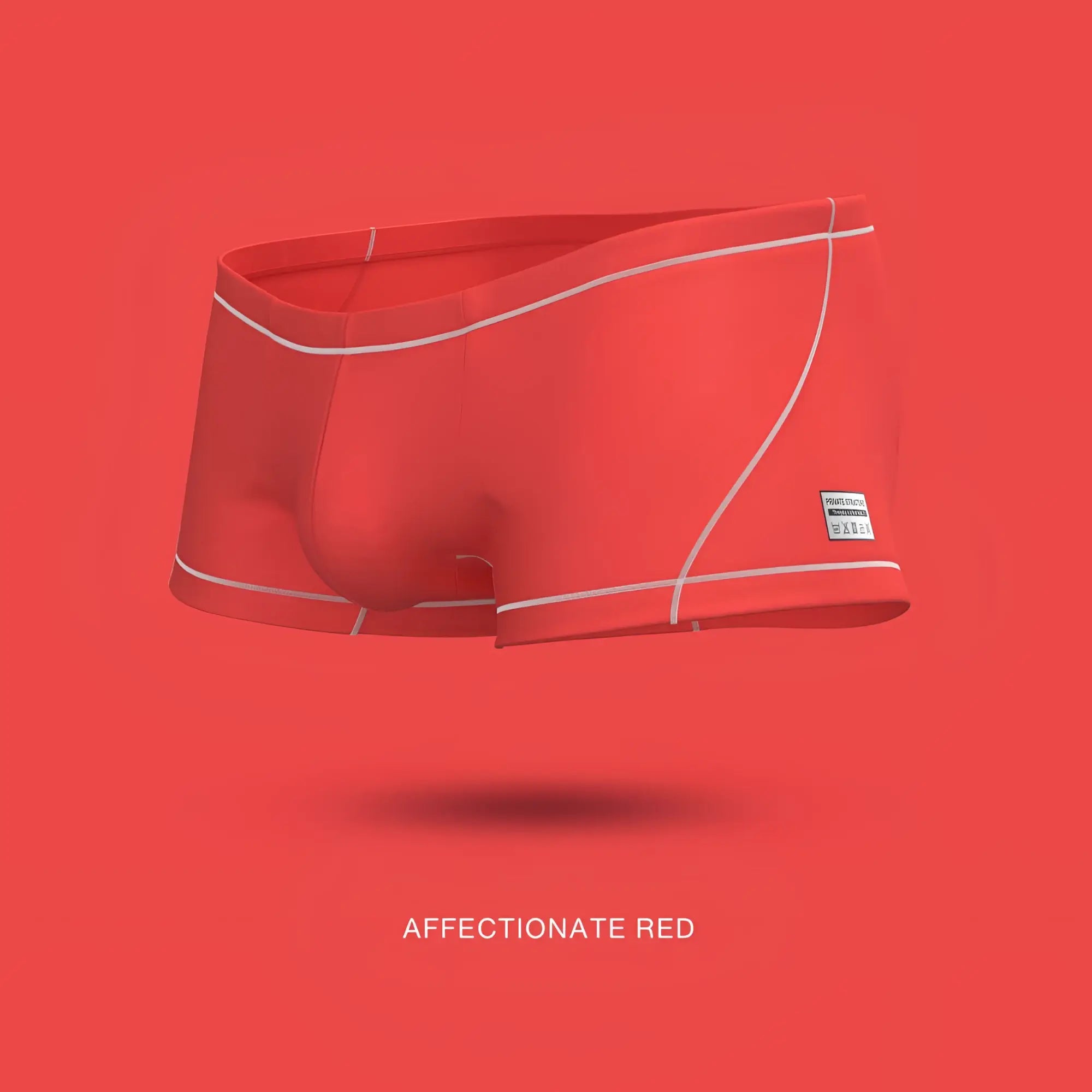 A pair of vibrant red private structure epus4570 prime elysian hipster boxer briefs with white stitching and label