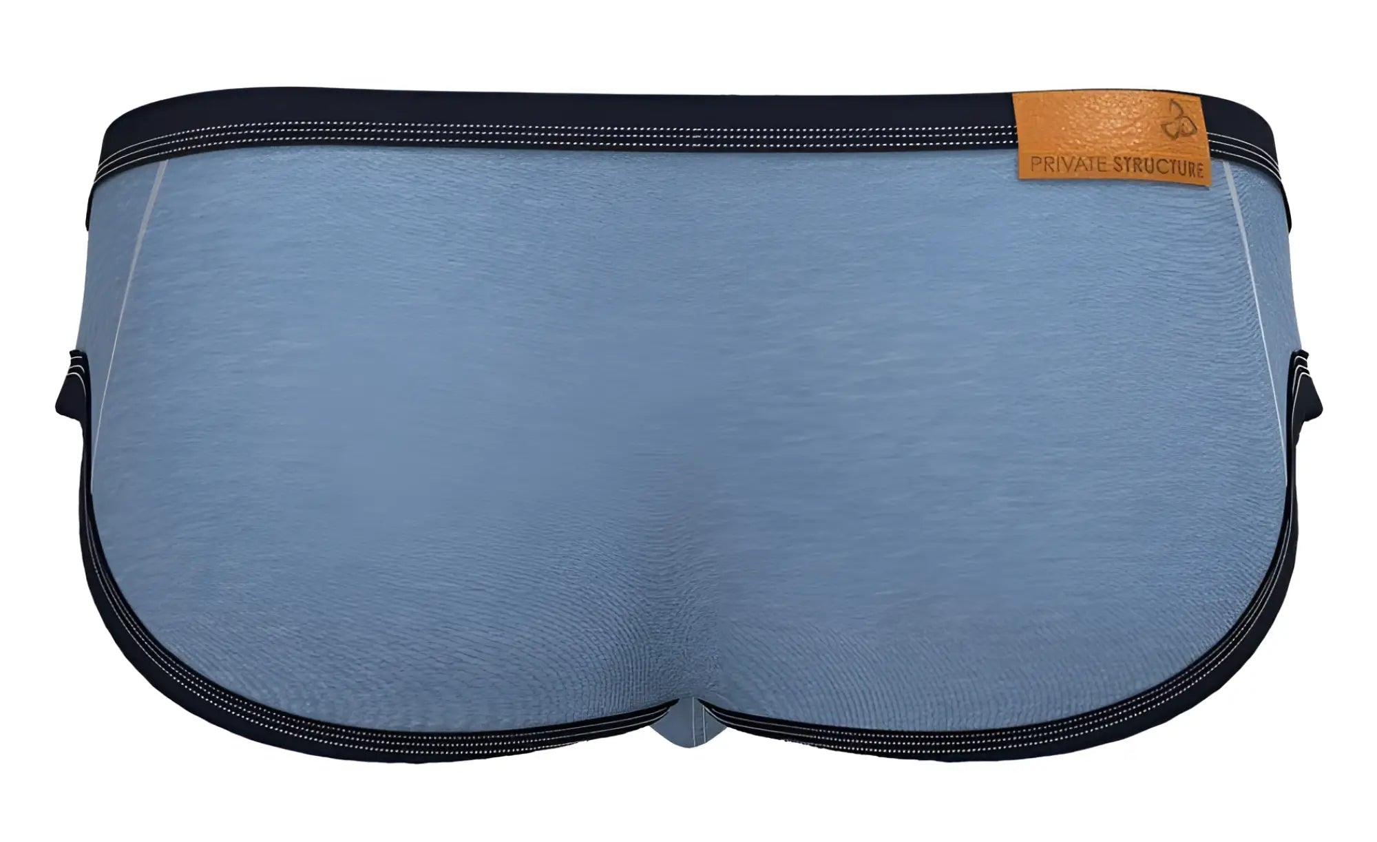 Private structure lcut4358 barn boy low rise mini brief in blue heathered cotton with black trim and tan leather tag