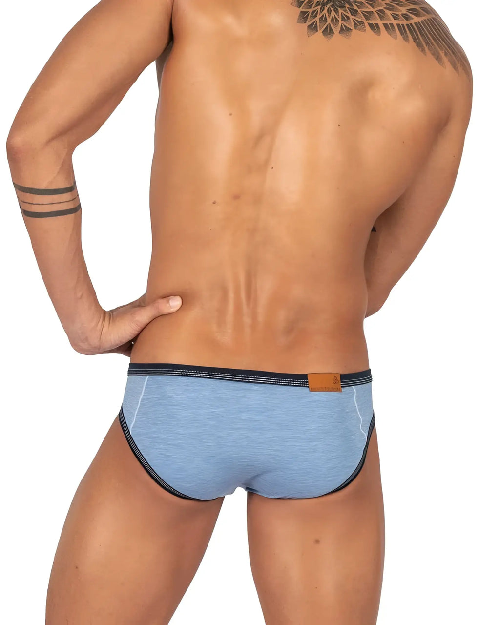 Private structure lcut4358 barn boy light blue heathered denim low rise mini briefs with black trim and brown tag