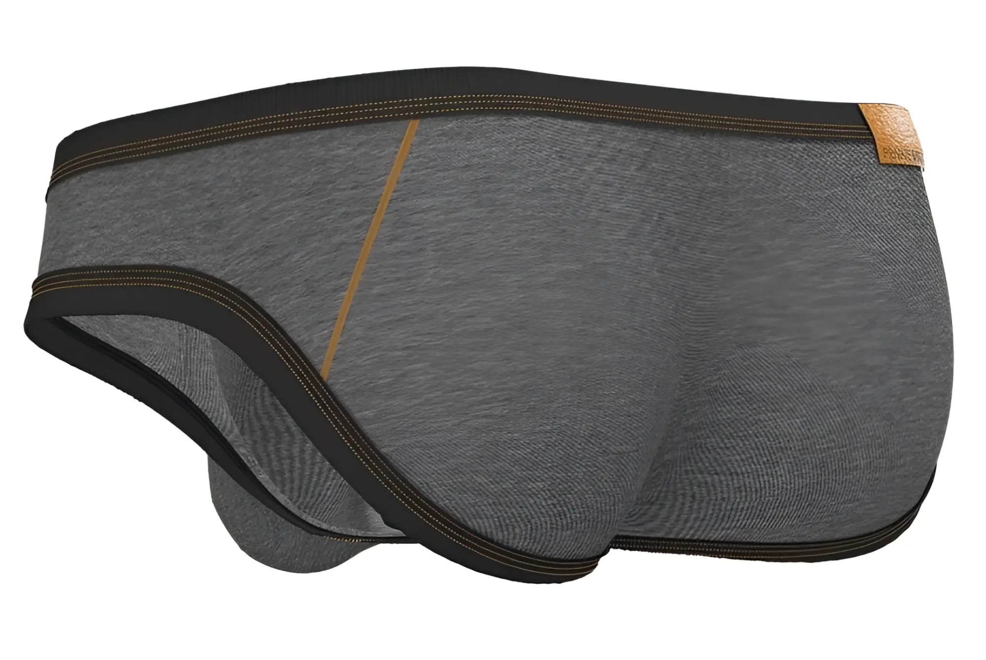 Private Structure Lcut4358 barn boy low rise mini briefs in stone gray heather with black trim and tan stitching