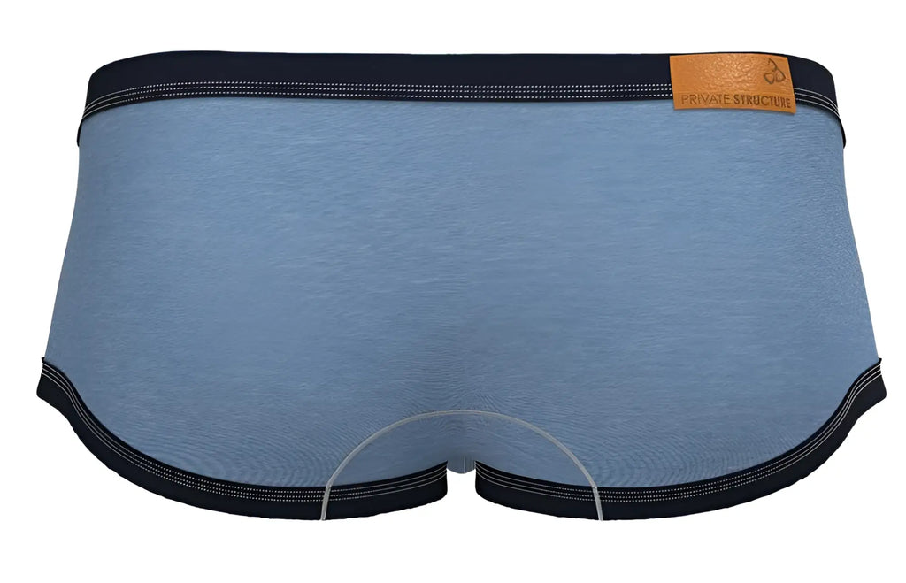 Private Structure LCUT4359 Barn Boy low rise trunk in denim blue with black trim and tan leather brand tag