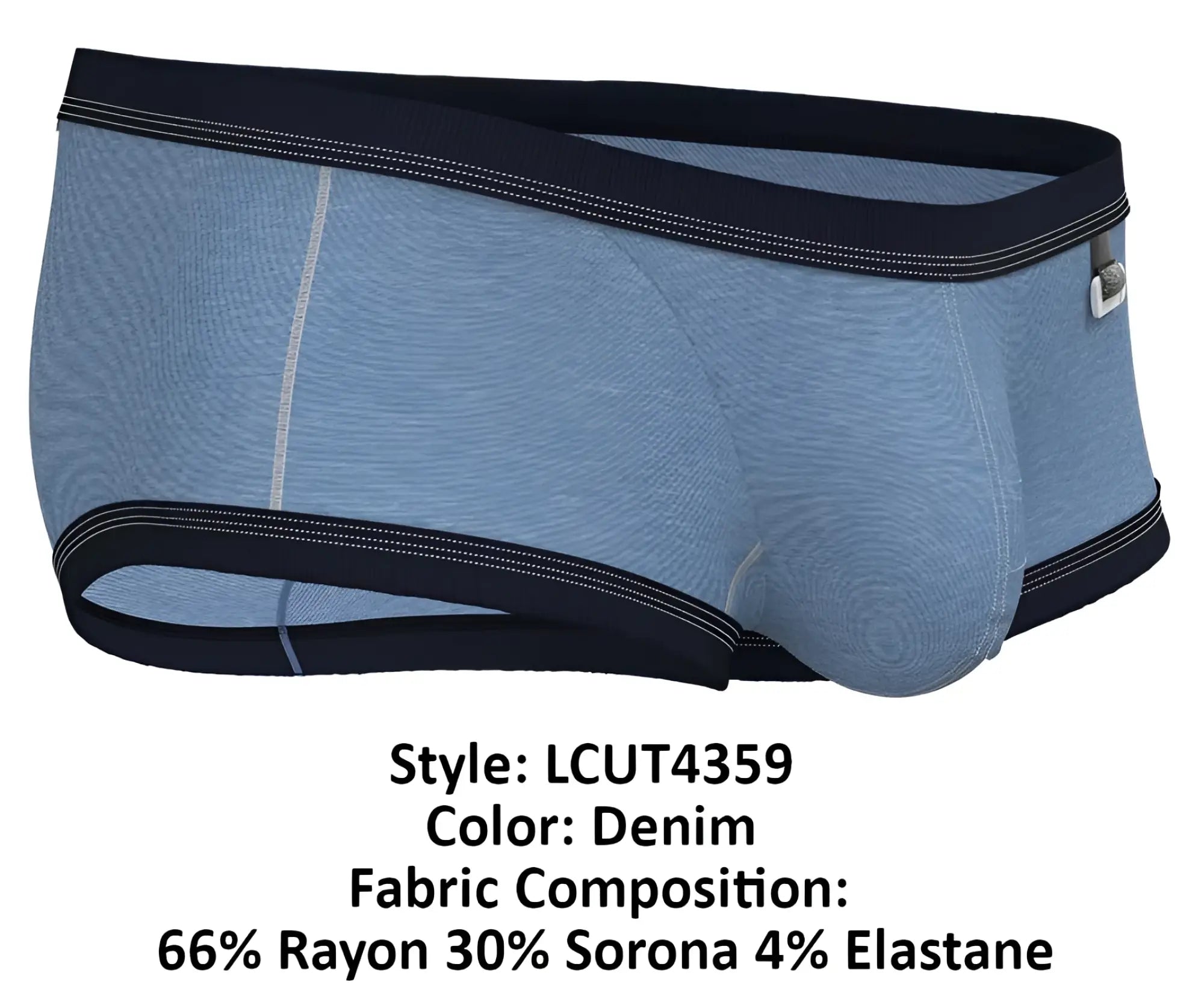 Private Structure lcut4359 denim men’s low rise briefs with black elastic waistband and subtle textured weave