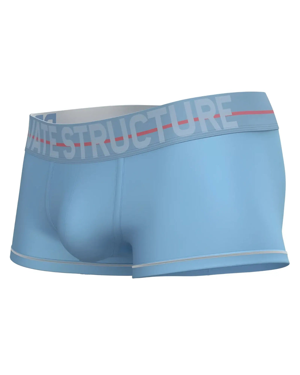 Light blue private structure moux4103 mo lite mid waist men’s boxer briefs with gray waistband and red stripe
