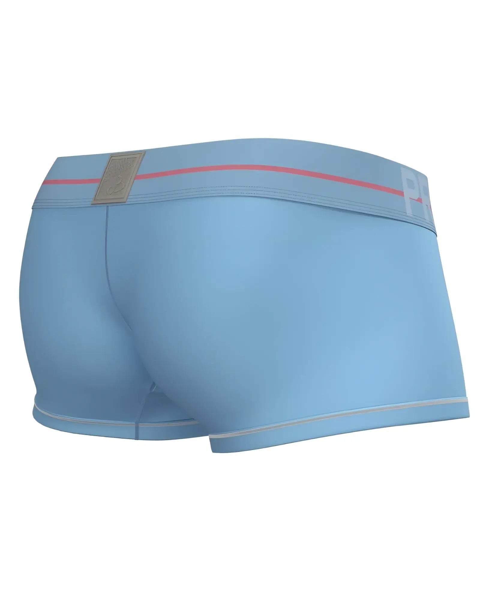 Light blue Private Structure MOUX4103 Mo Lite mid waist boxer briefs with pink stripe waistband and metallic tag