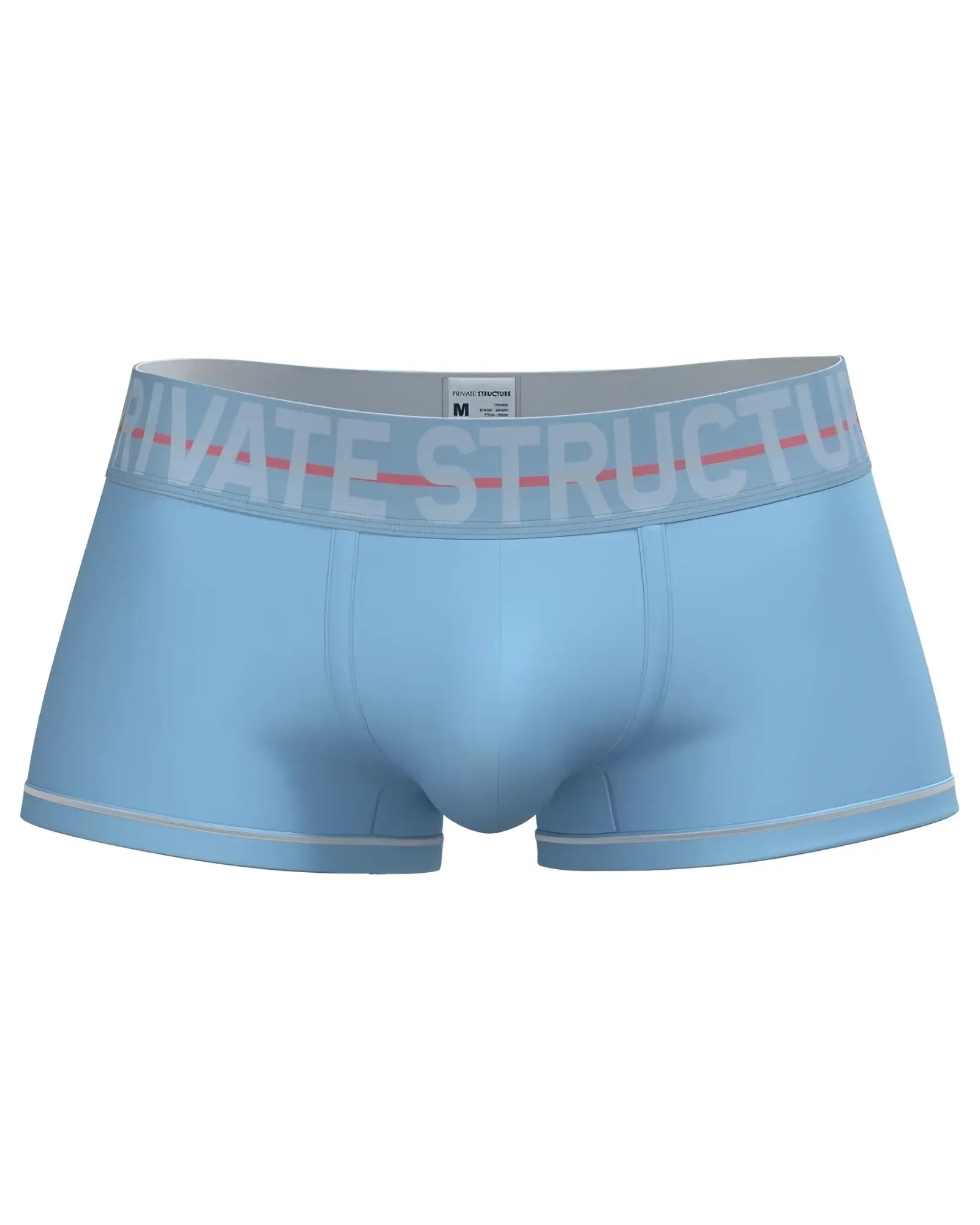 Light blue private structure mo lite mid waist trunk briefs with gray waistband and white logo for comfortable wear