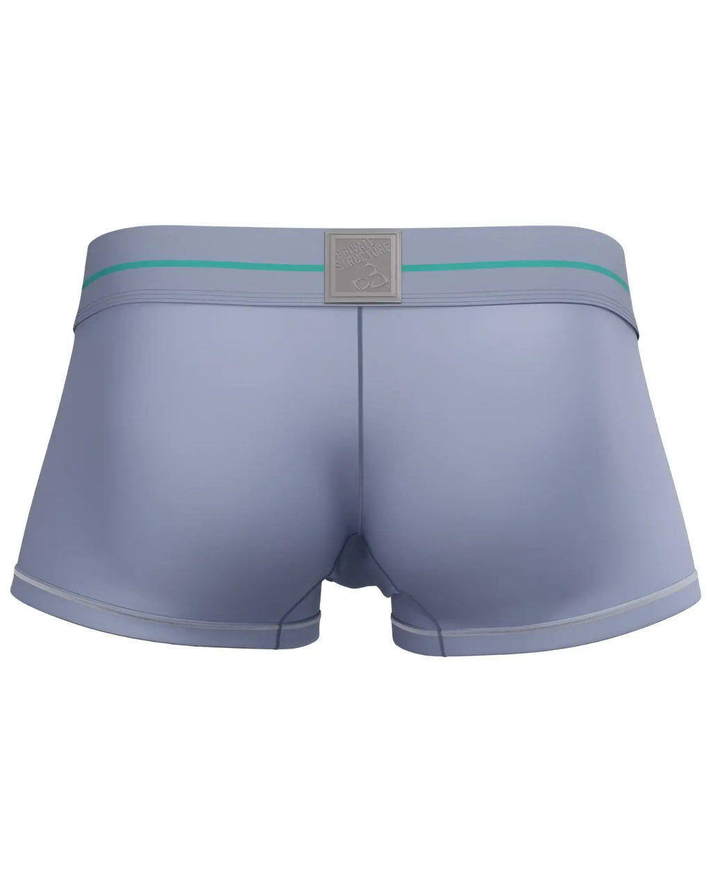 Light blue private structure mo lite mid waist men’s briefs with teal stripe and silver logo plaque on waistband