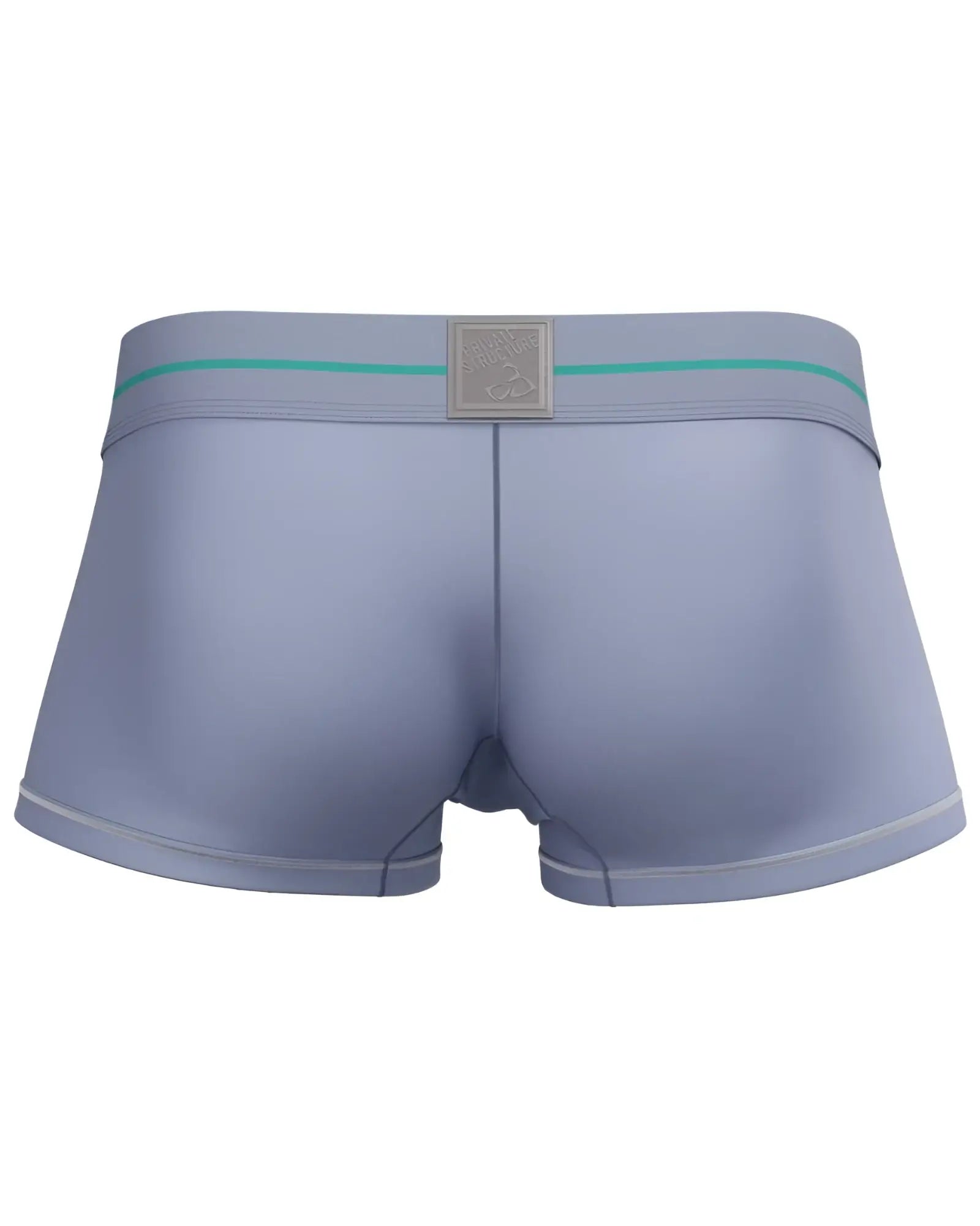 Light blue private structure mo lite mid waist men’s briefs with teal stripe and silver logo plaque on waistband