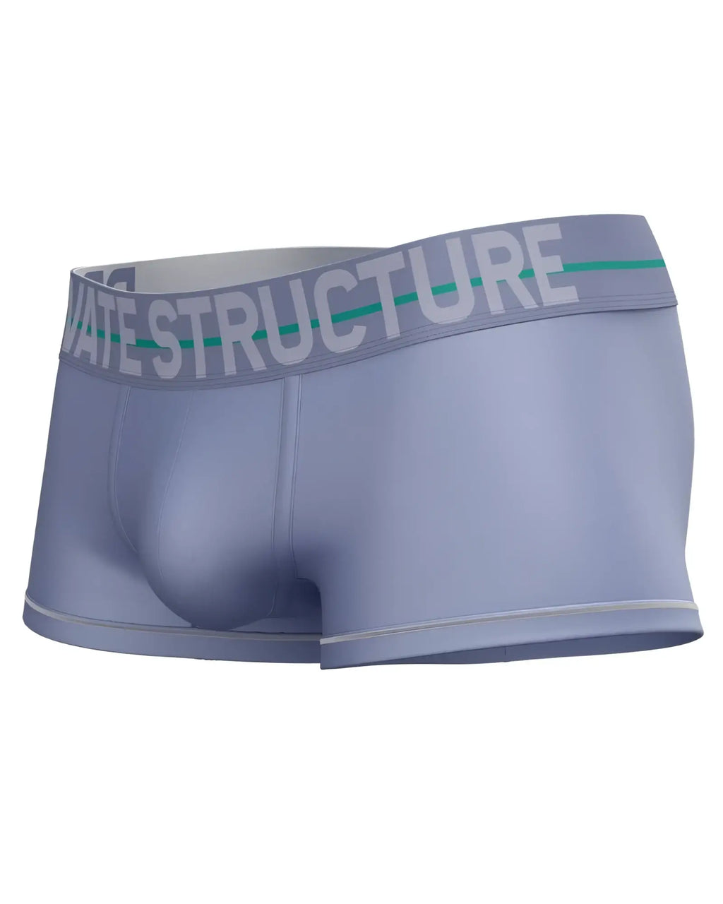 Light blue private structure moux4103 mo lite mid waist trunk boxer briefs with gray waistband and green stripe