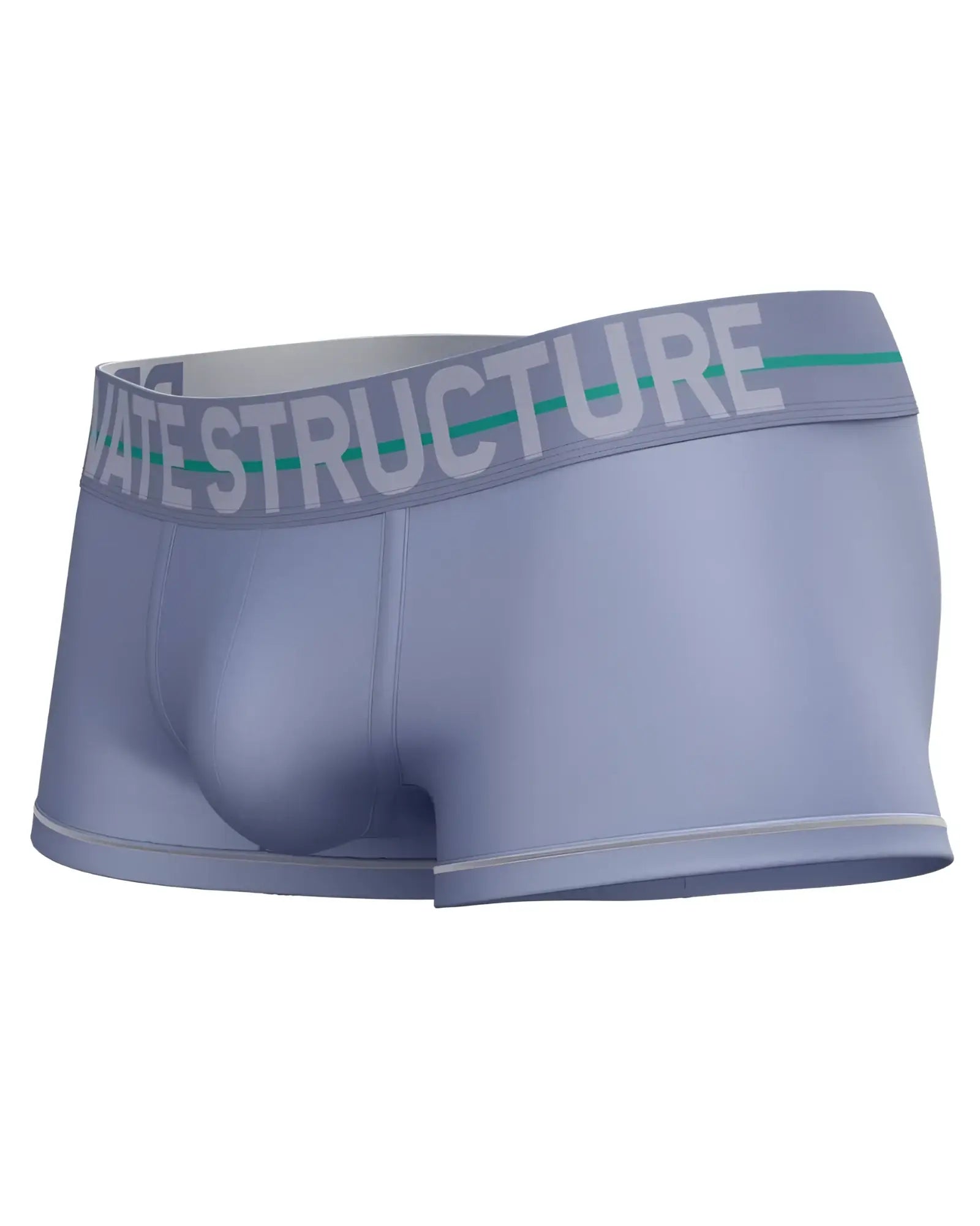 Light blue private structure moux4103 mo lite mid waist trunk boxer briefs with gray waistband and green stripe