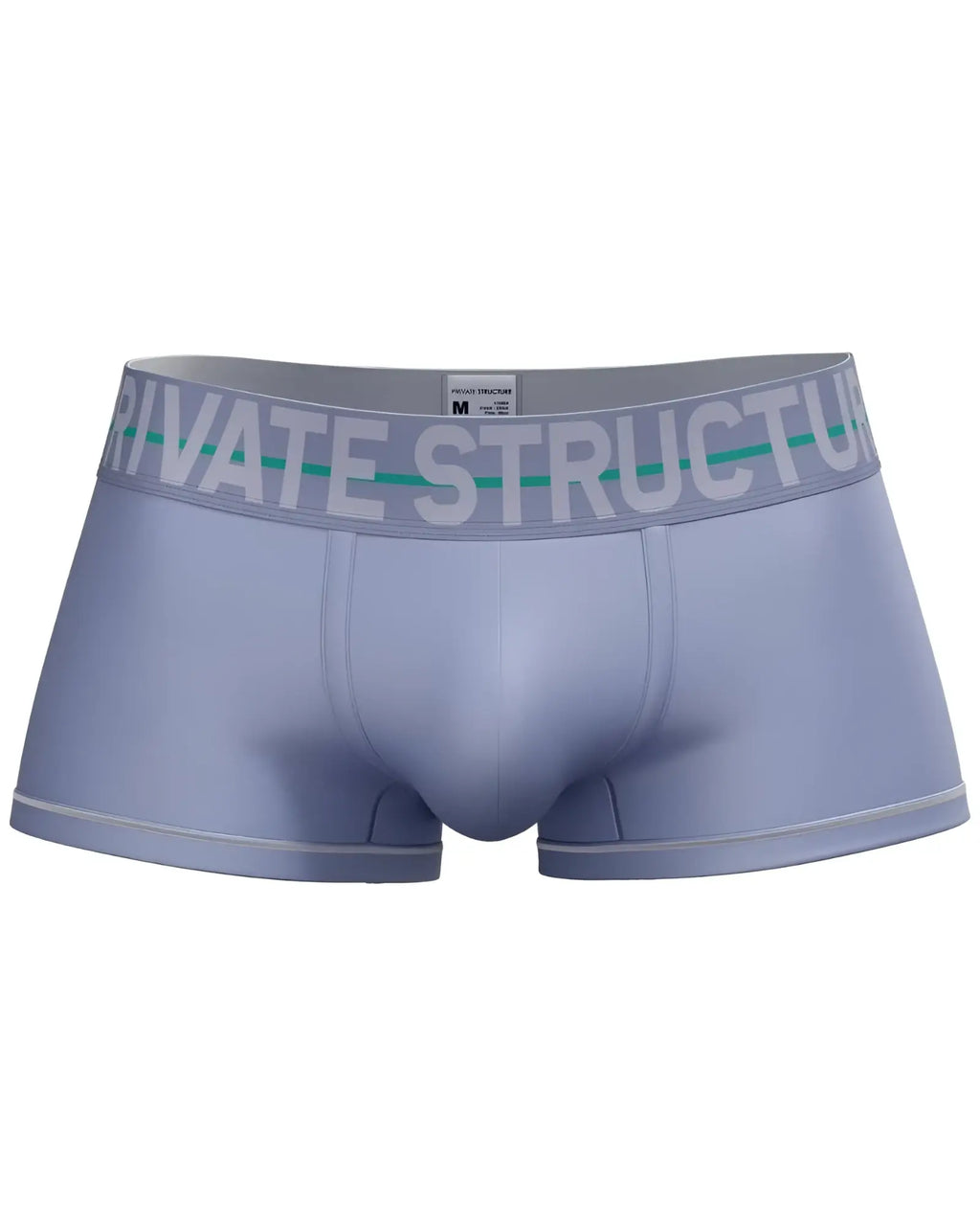 Light gray private structure moux4103 mo lite mid waist trunk boxer briefs with matching waistband and teal stripe