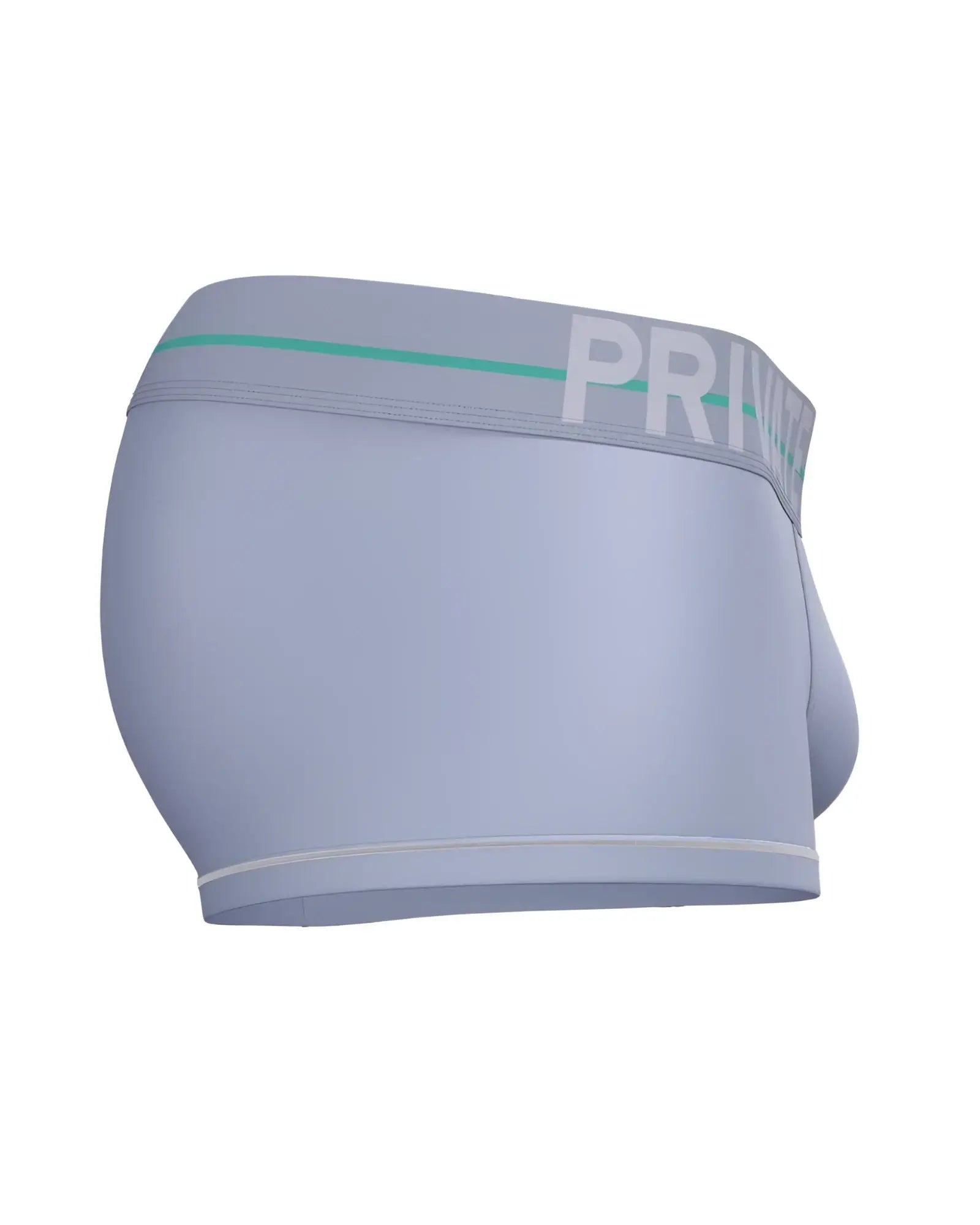 Private Structure Mo Lite mid waist lilac trunk with light gray briefs teal stripe and white prim branding waistband