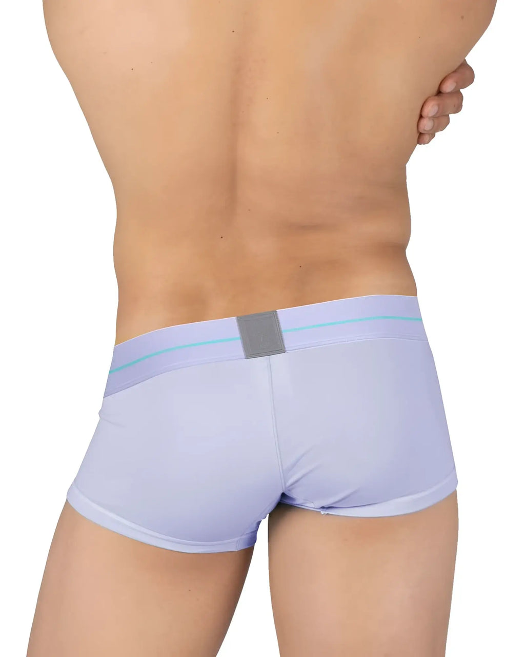 Private structure moux4103 mo lite mid waist trunk in lilac with gray patch and light blue waistband trim for men