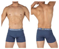 Navy blue private structure bamboo mid waist boxer briefs with white and gray branded waistband in citadel blue