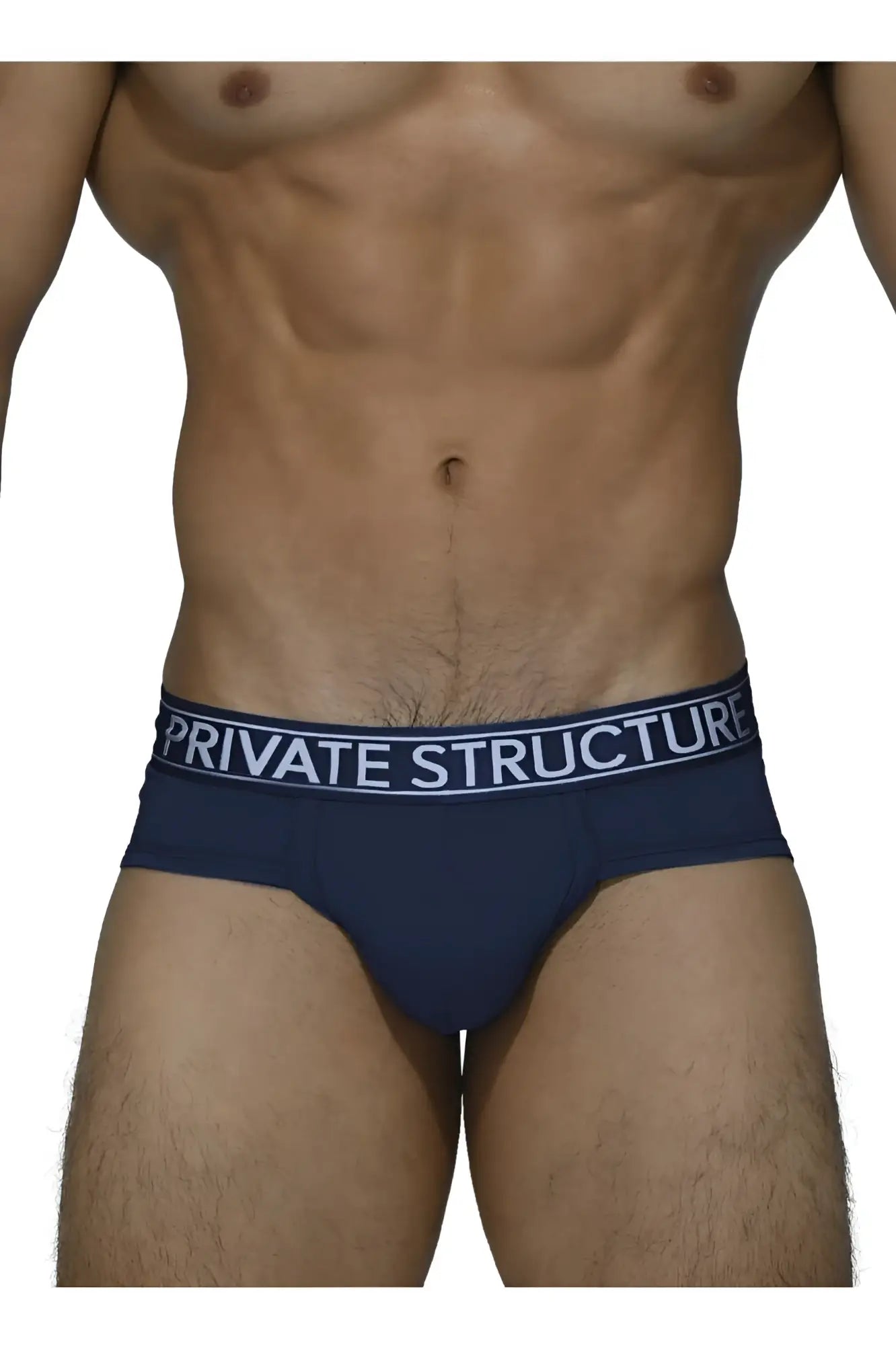 Navy blue men’s briefs with a white private structure waistband made of bamboo in platinum collection design