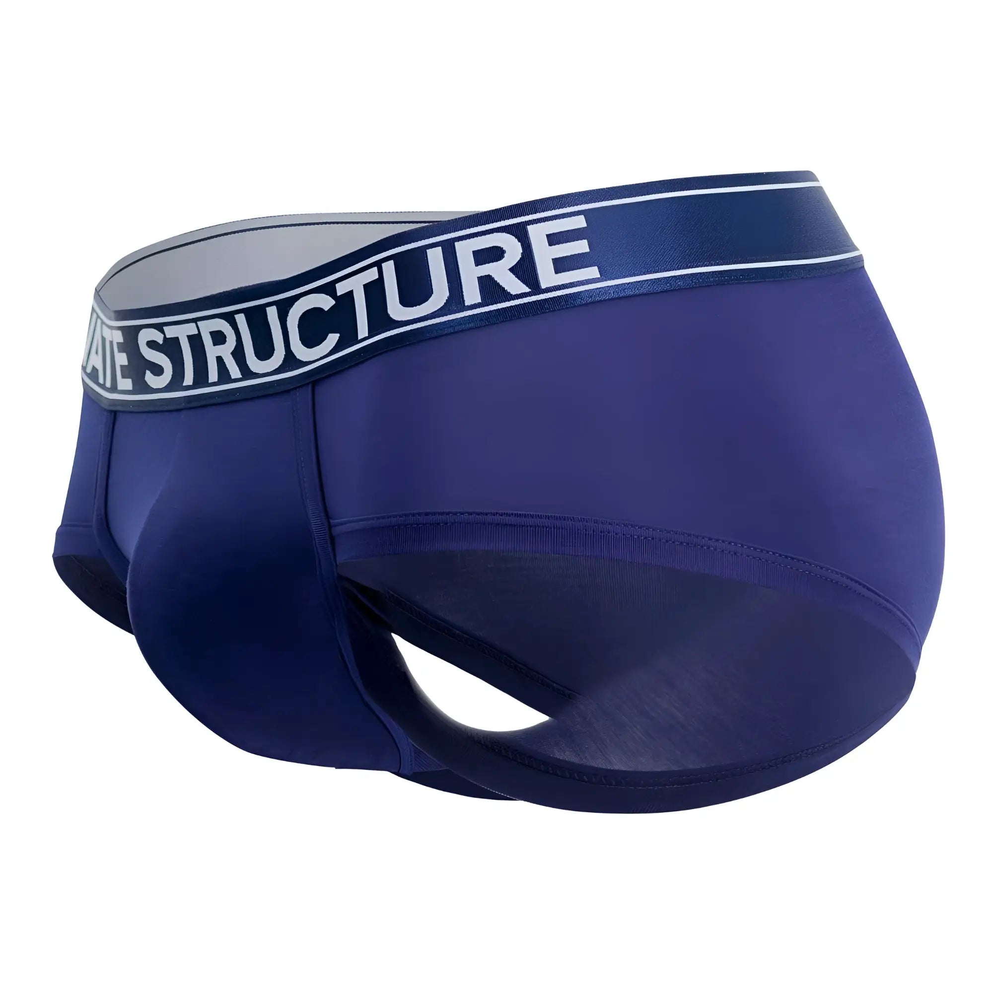 Navy blue men’s briefs with dark navy waistband branded structure made from platinum bamboo in midnight navy color