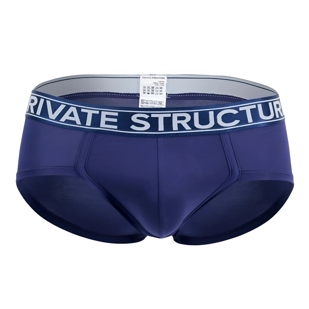 Navy blue private structure platinum bamboo men’s briefs with white waistband in midnight navy color front view