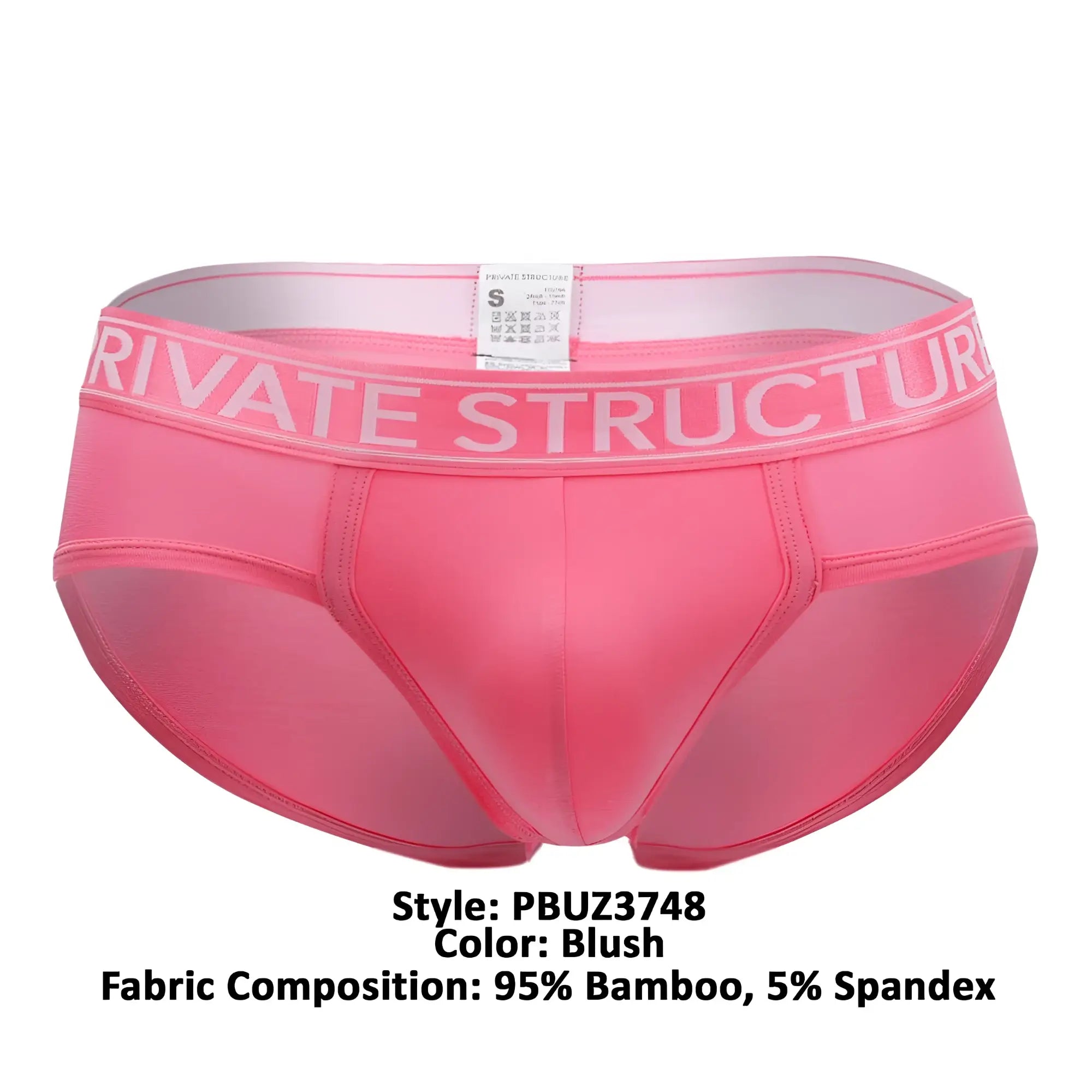 Pink blush men’s briefs with a white private structure waistband made from 95 percent bamboo and 5 percent spandex