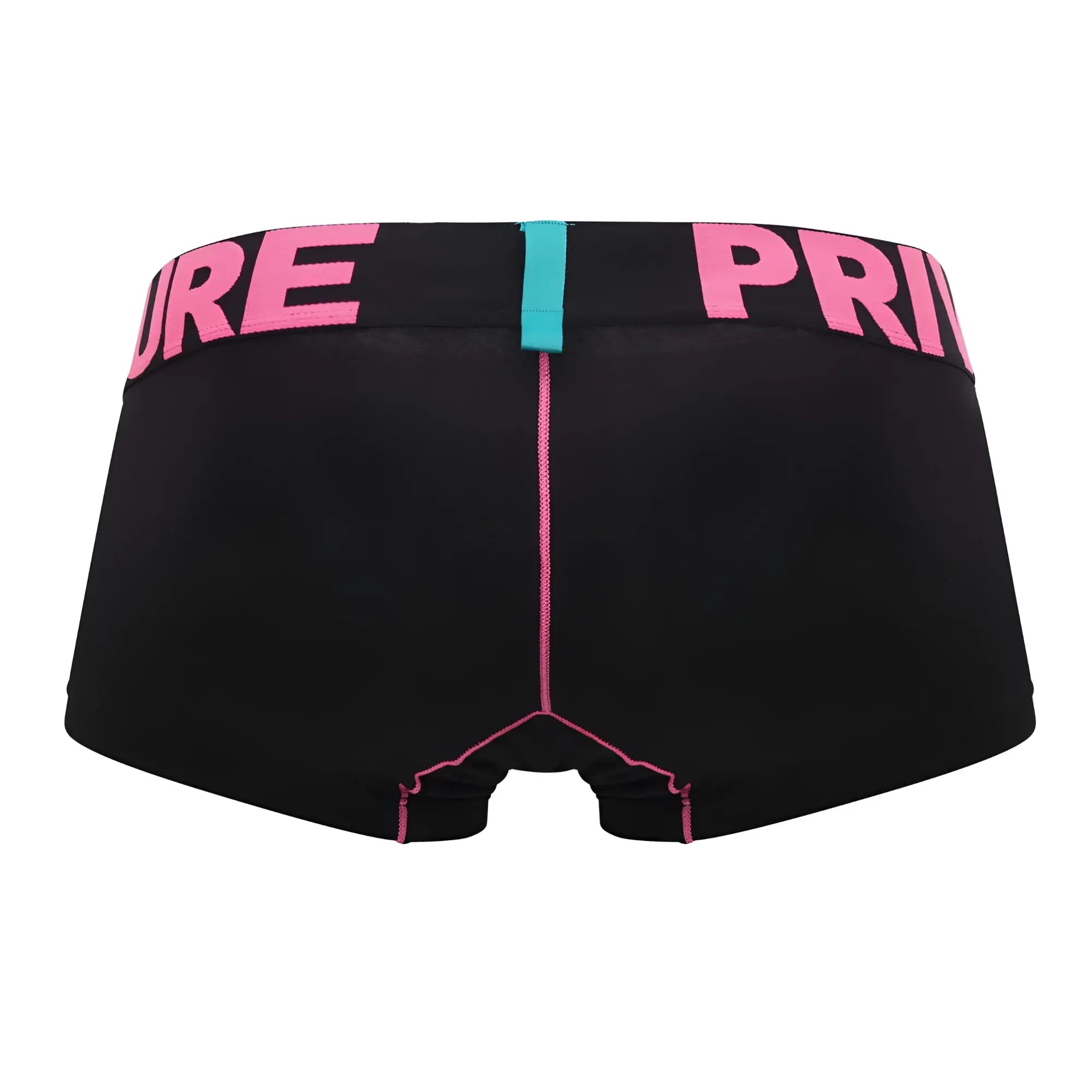 Black briefs private structure pmux4182 modality trunks with bold pink waistband lettering and matching pink stitching details