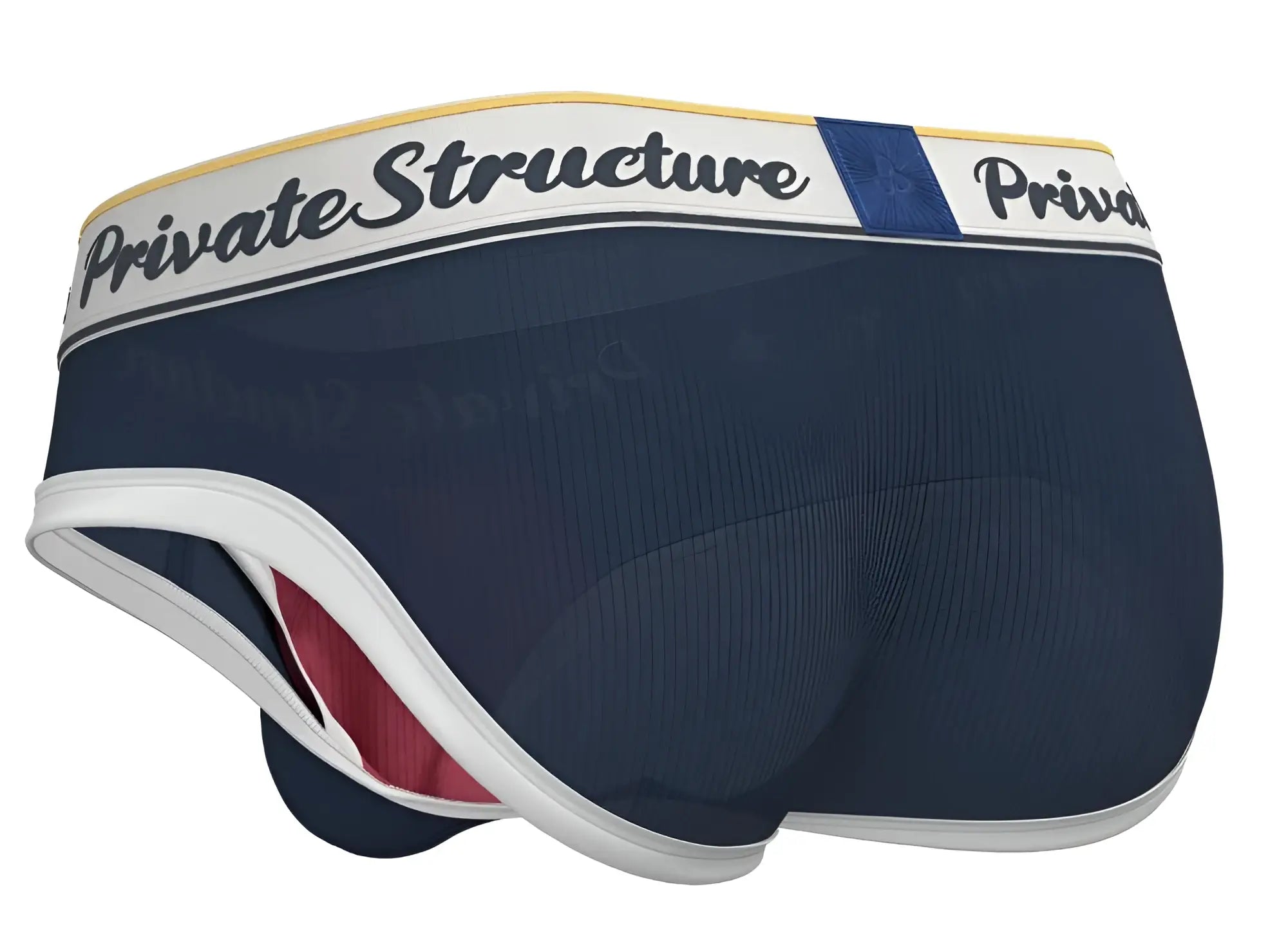 Navy blue men’s briefs with white trim and private structure logo band mid waist mini brief for everyday comfort