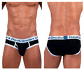 Black private structure classic mid waist mini briefs with white trim and logo waistband for comfortable support