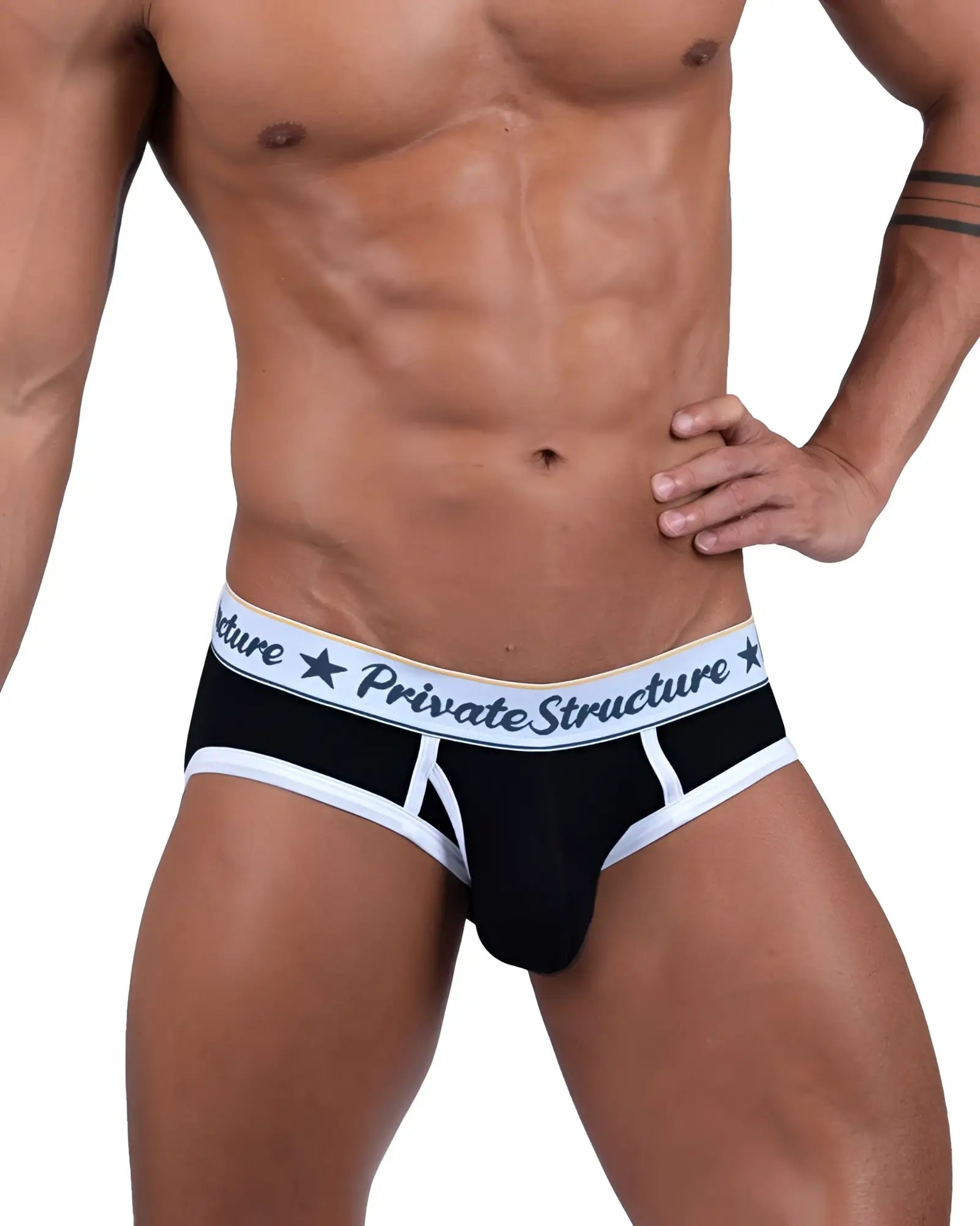 Black and white private structure classic mid waist mini briefs with branded waistband for comfortable daily wear
