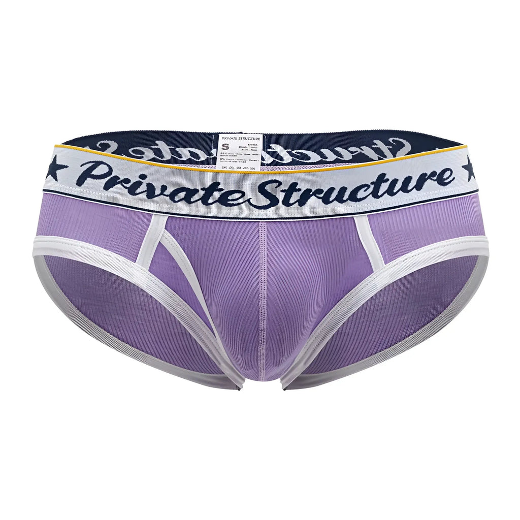 Purple private structure classic mid waist mini briefs with white and navy trim and branded waistband