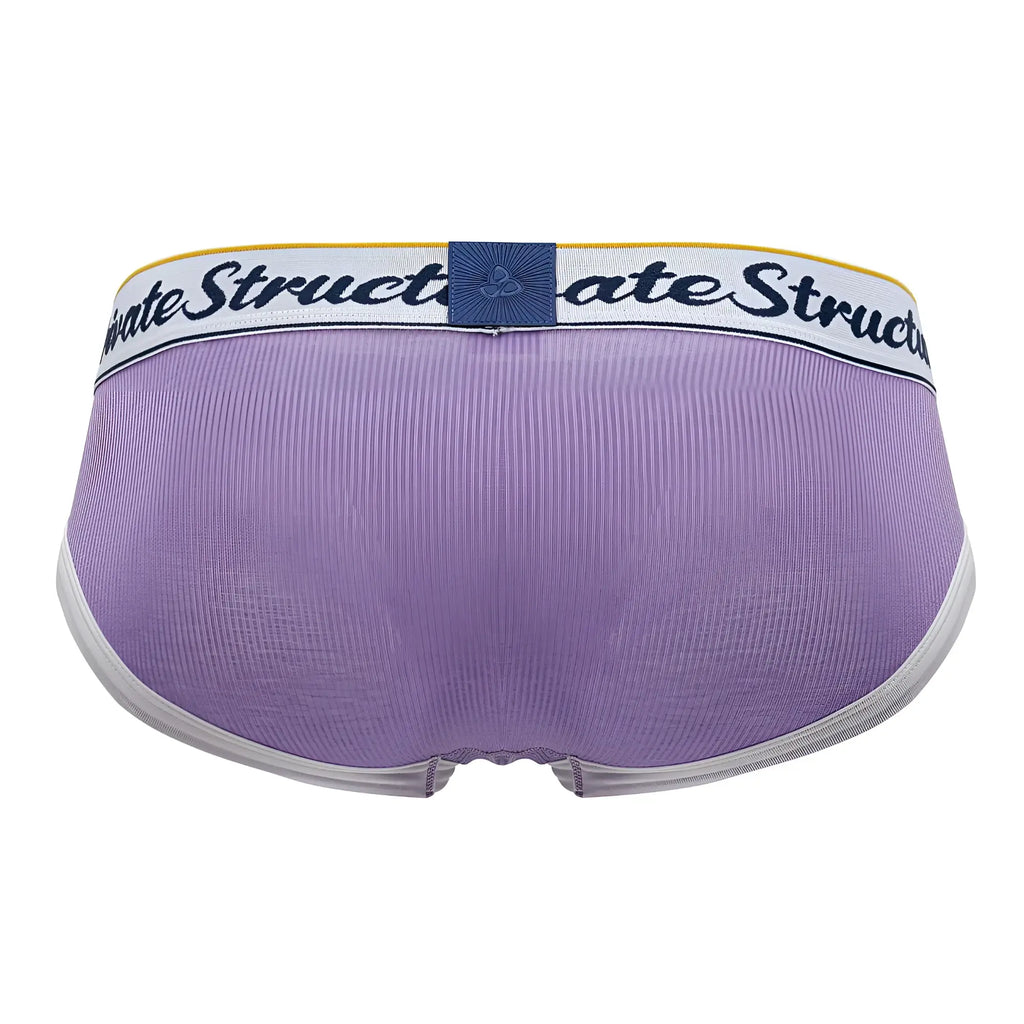 Purple ribbed mid waist mini briefs with white waistband and black struct script by private structure