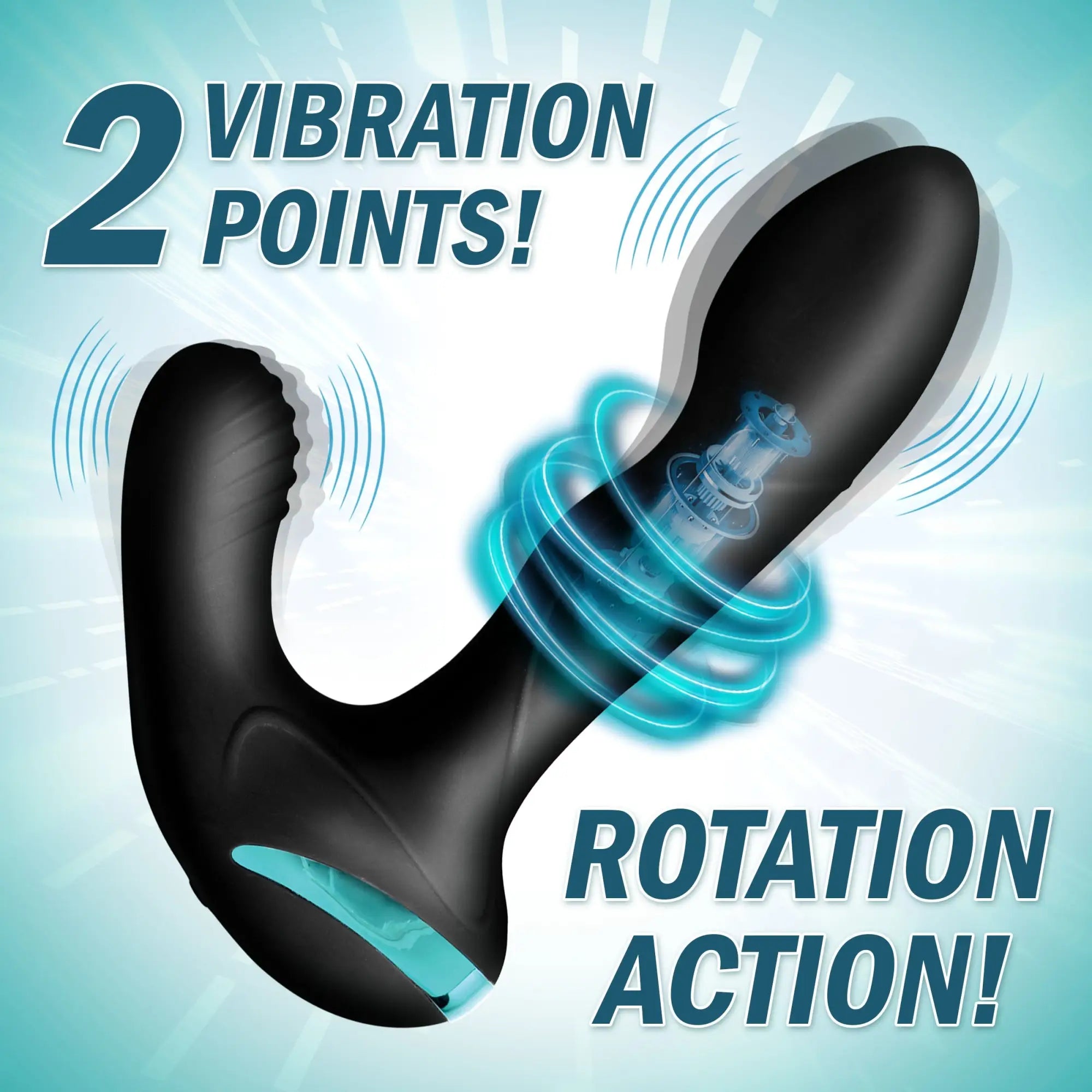 Black Prostatic Play Maverick silicone prostate stimulator featuring two vibration points and internal rotating action.
