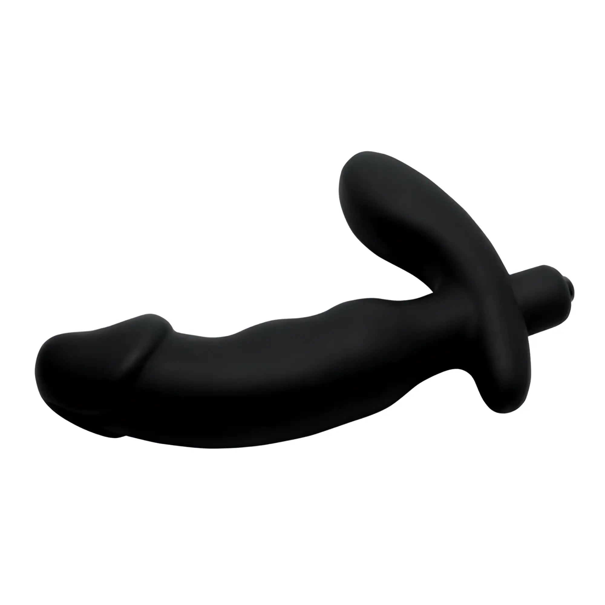 Prostatic Play Nomad: A matte black, ergonomic silicone prostate vibrator with a curved, T-shaped base.