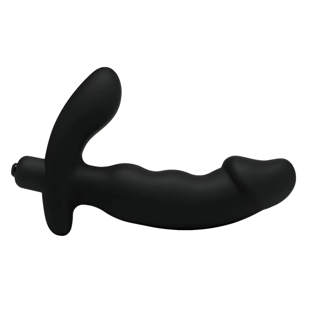 Prostatic Play Nomad: A matte black, ergonomic silicone prostate vibrator with a curved, T-shaped base.