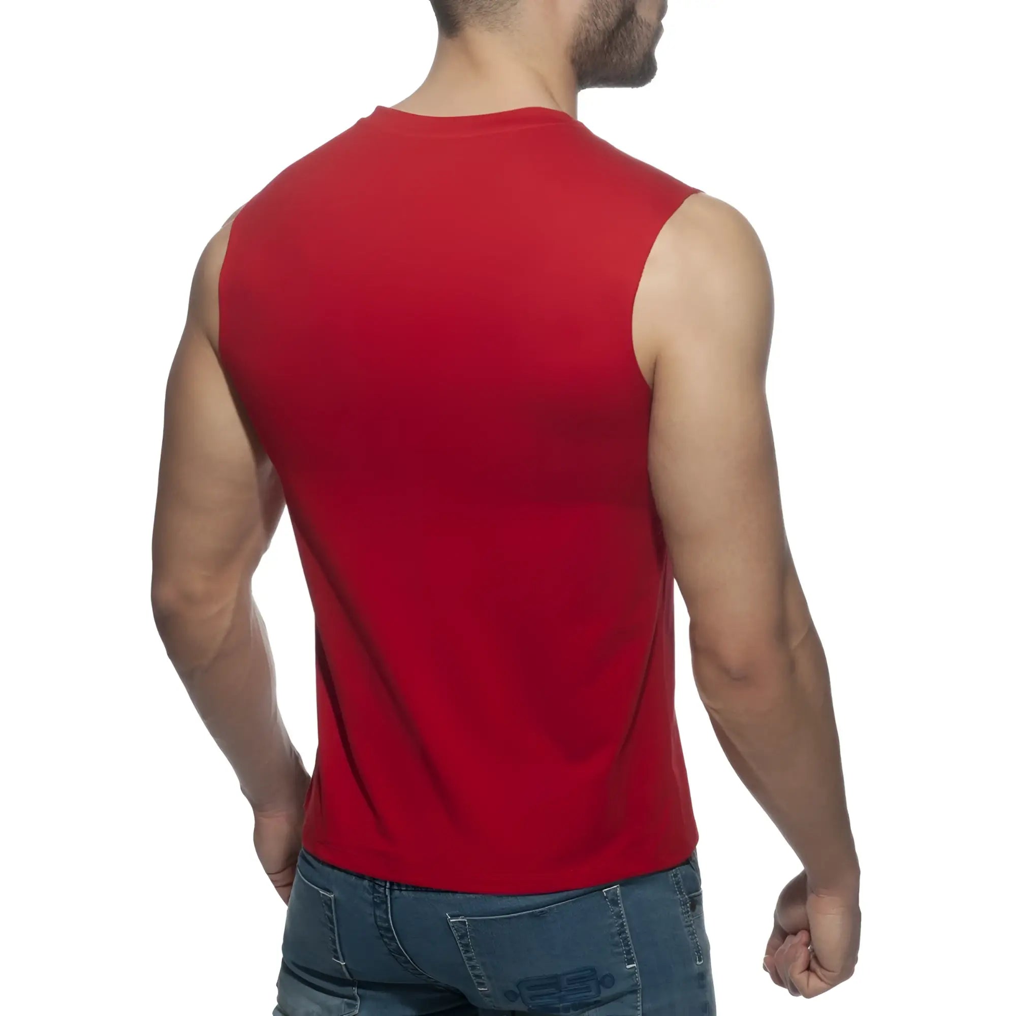 A vibrant red sleeveless cotton tank top with a round neckline from proud 2 be gay t-shirt collection