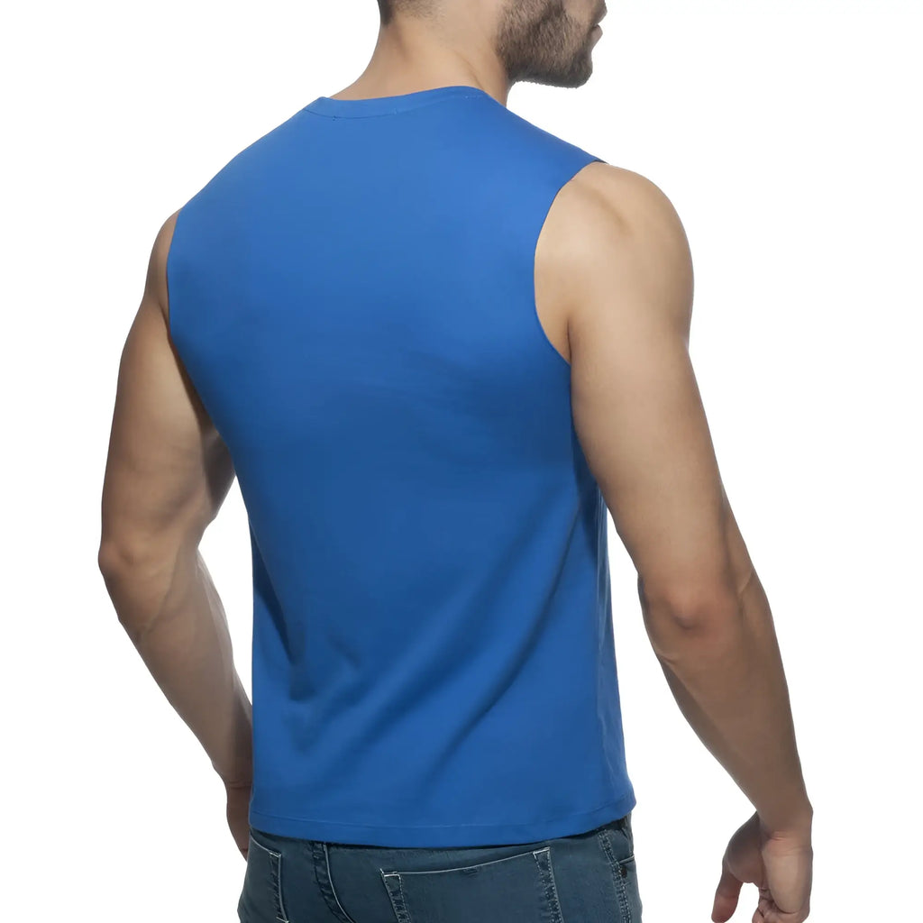 A vibrant royal blue sleeveless tank top with a round neckline and smooth fitted fabric for proud 2 be gay t shirt