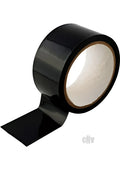 Black glossy prowler bondage tape restraint roll with a partially unrolled strip 20m length