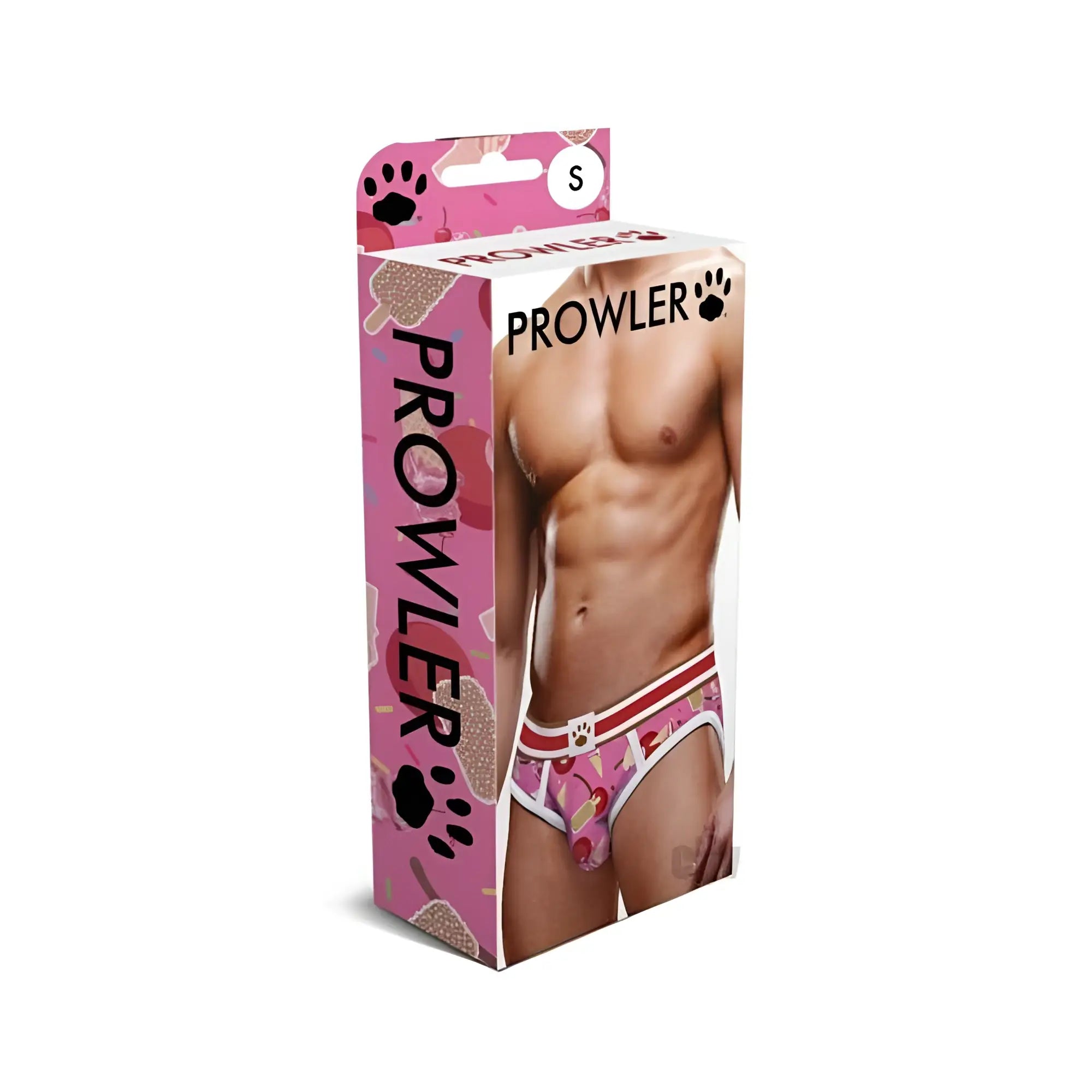 Prowler ice cream brief md pink men’s underwear in small size with pink and white ice cream patterned design