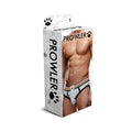 White briefs with rainbow stripe black trim and paw print design front in prowl pride love peace 3 brief lg rnbw