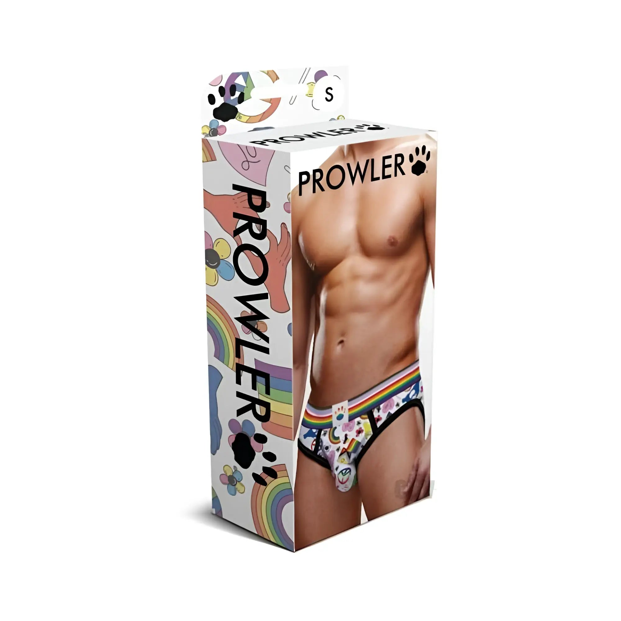Prowler pride love peace1 men’s brief in xxl with rainbow cartoon paw print pattern for comfortable everyday wear