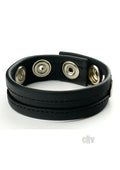 Black leather double-wrap bracelet with silver-toned snap buttons from prowler red cock strap black os collection
