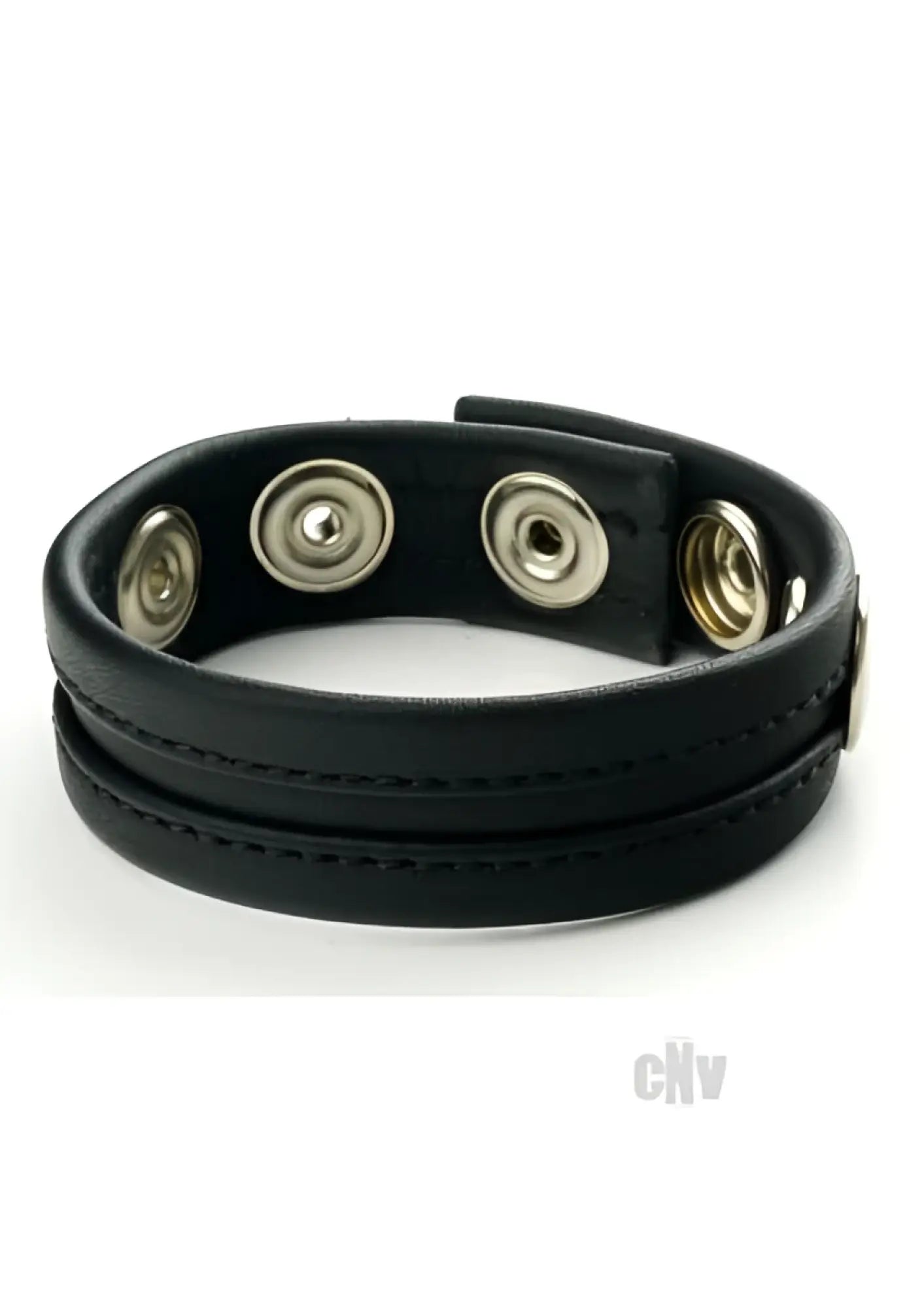 Black leather double-wrap bracelet with silver-toned snap buttons from prowler red cock strap black os collection