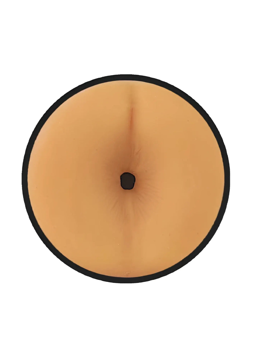 Tan silicone belly button cover with black border and central hole for prowler red manhole stroker product
